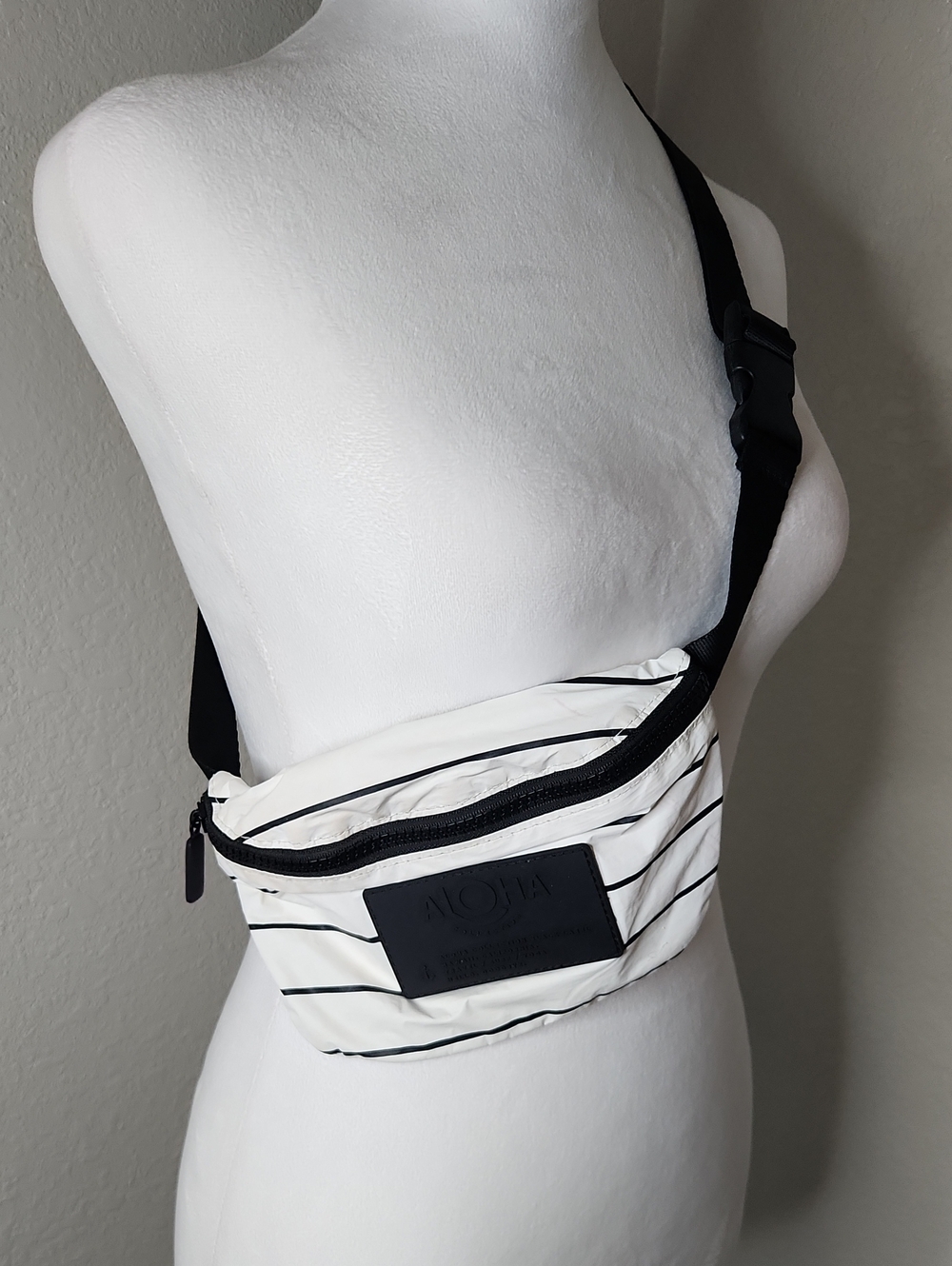 ALOHA Collection White with Black Stripe Waist Bag Crossbody